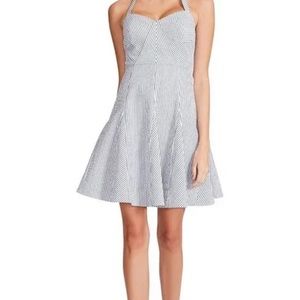 Betsy Johnson blue & white seersucker halter dress